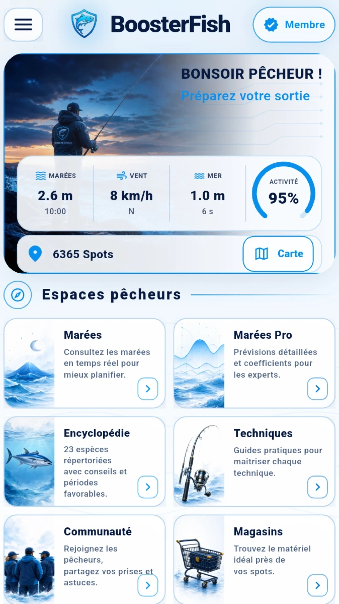 واجهة BoosterFish الرئيسية بالوضع الفاتح